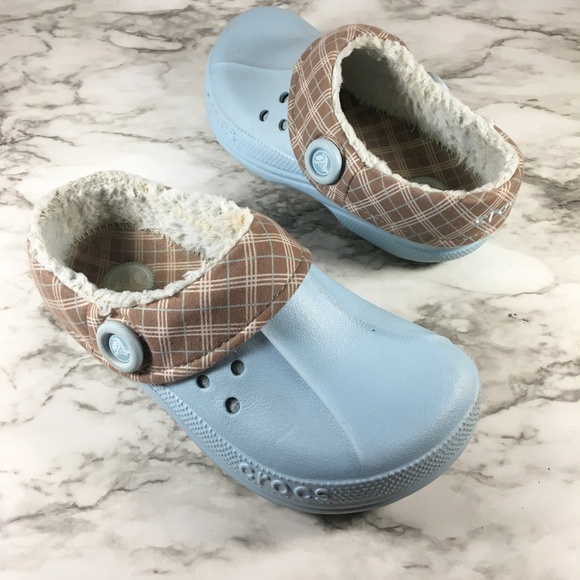 fur lined crocs light blue